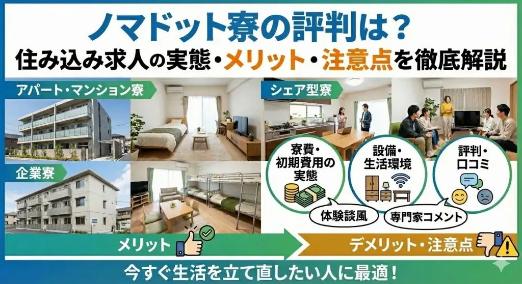 【実態暴露】ノマドットの寮は住める？住み込み求人の部屋・費用・注意点を本音解説