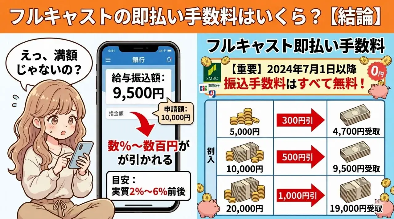 フルキャストの即払い手数料はいくら？【結論】