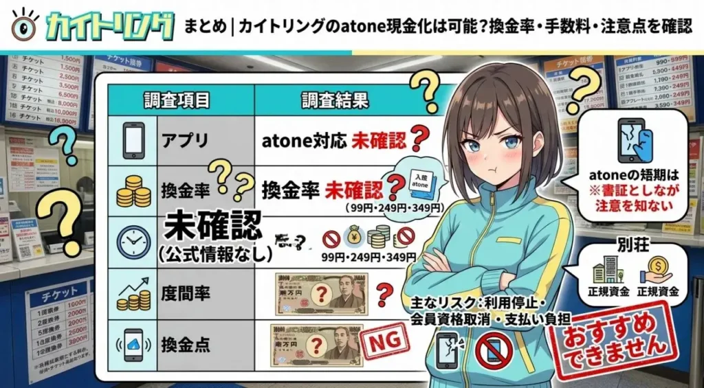 まとめ|カイトリングのatone現金化は可能?換金率・手数料・注意点を確認